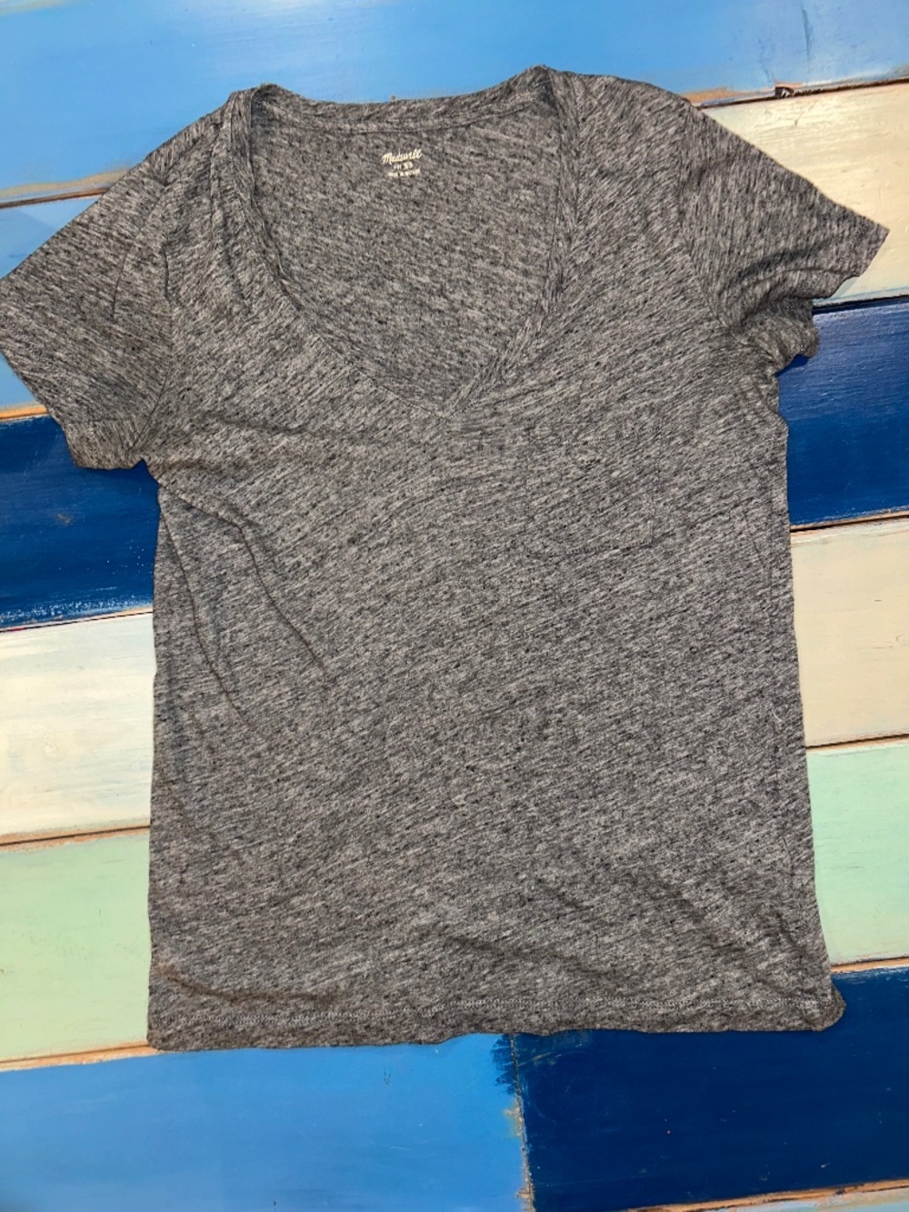 Madewell Charcoal Gray Marled Slub Deep V-Neck T-Shirt Women’s XS